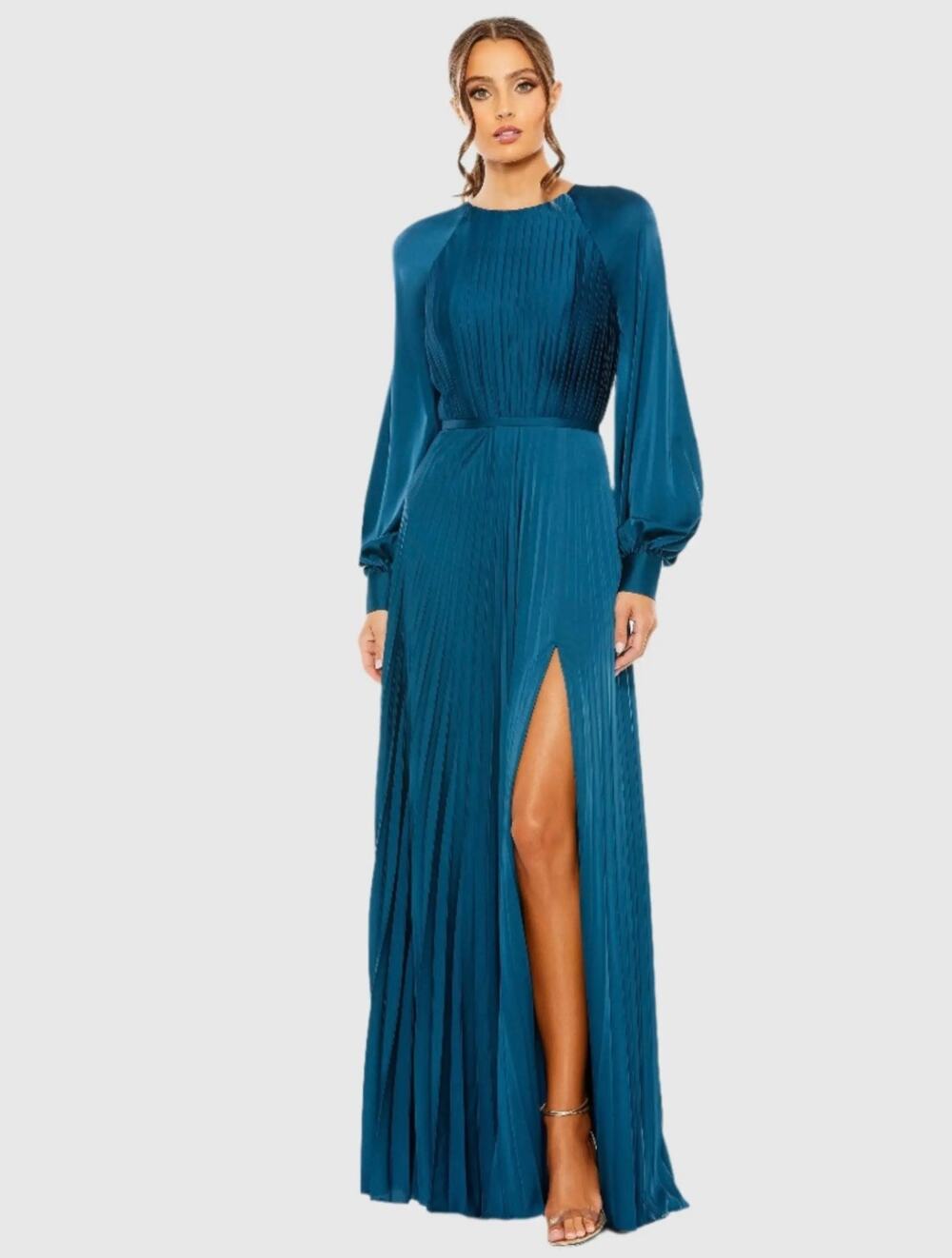 Mac Duggal Pleated High Neck Long Sleeve Gown